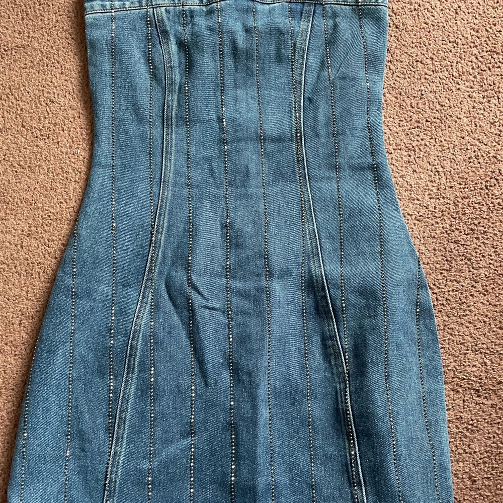 Nasty Gal Blue Denim Strapless Dress